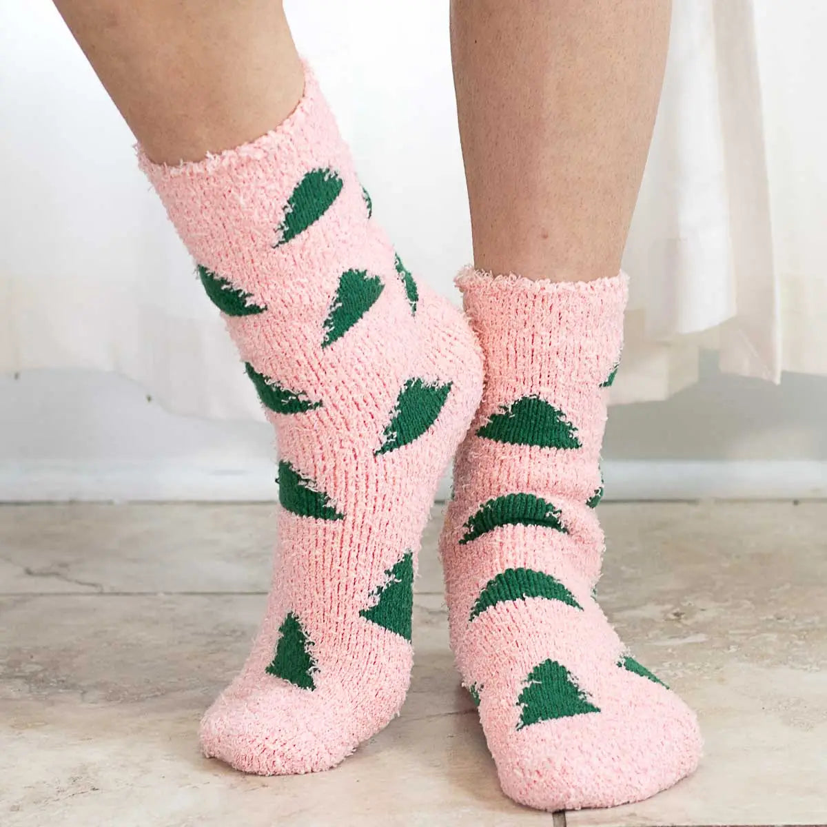 Cozy Socks- Pink Trees