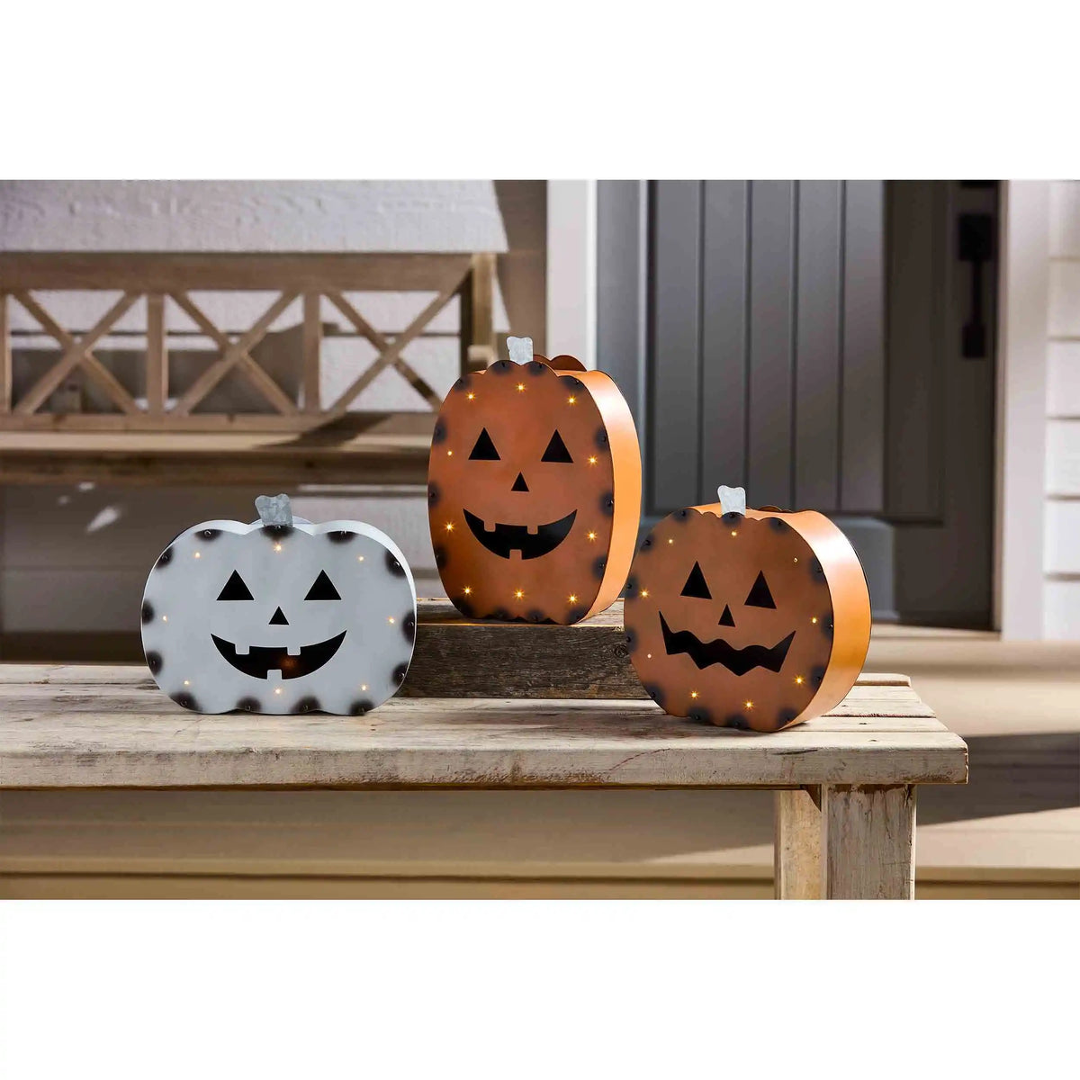 Rust Tin Light Up Pumpkin Lantern