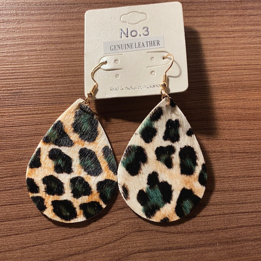 Leopard leather teardrop earrings
